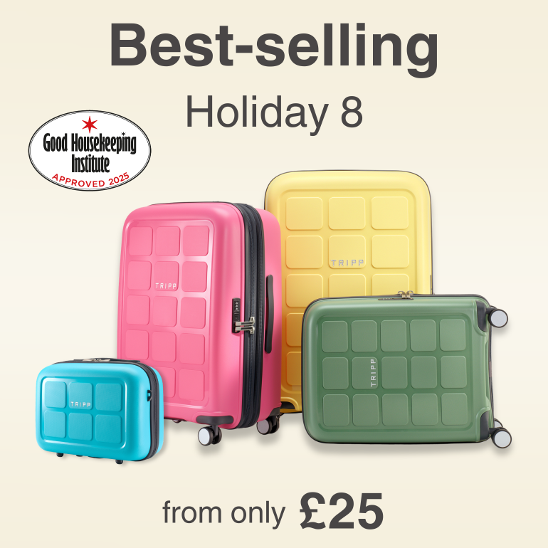 Shop Holiday 8 suitcases from only £25. Good Housekeeping Approved luggage