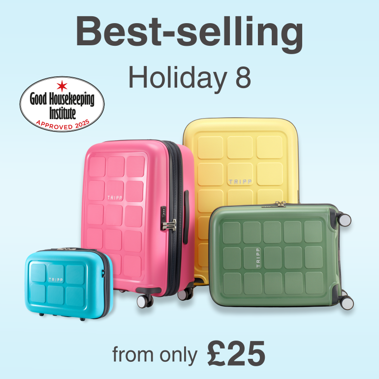 Shop Holiday 8 suitcases from only £25. Good Housekeeping Approved luggage