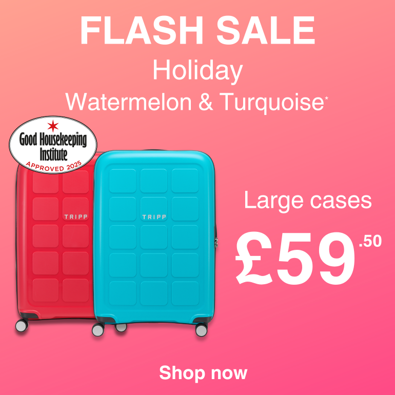 Flash Sale, Holiday Watermelon & Turquoise Larges only £59.50. Good Housekeeping Approved Luggage