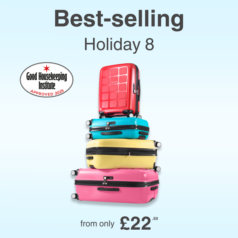 Shop Holiday 8 suitcases from only £22.50. Good Housekeeping Approved luggage